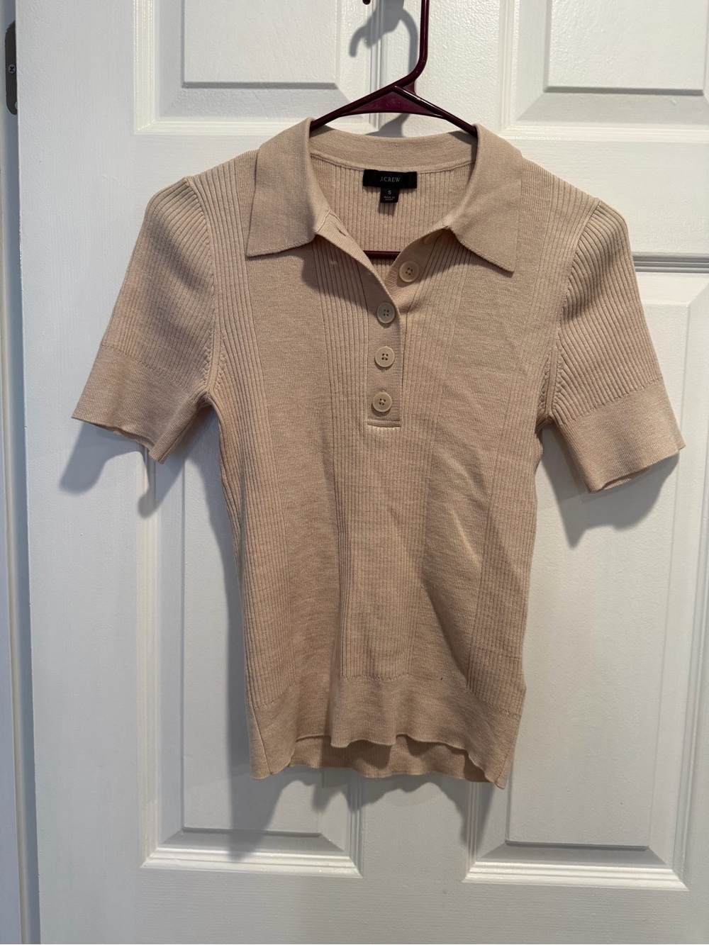 J. Crew Tan Short-Sleeve Ribbed Polo Top